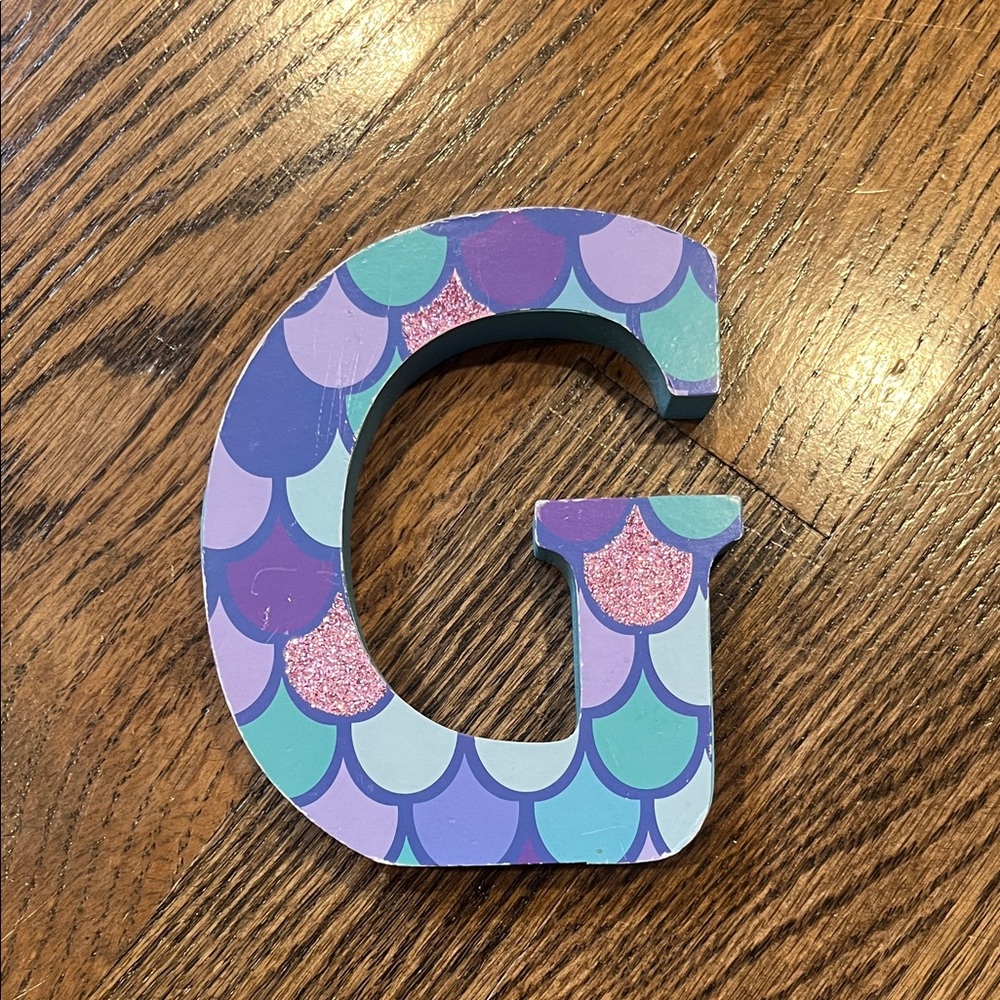 Decorative Wooden Initial Letter G With Mermaid Pattern
